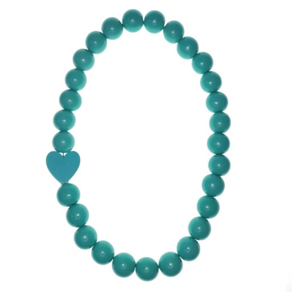Aqua blue Wooden beads necklace with a Aqua blue wooden heart