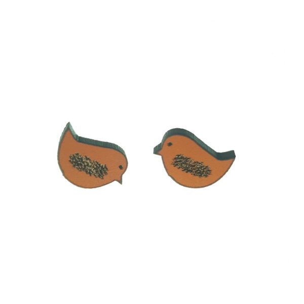 Bird with pattern laser cut engraved wooden earrings
