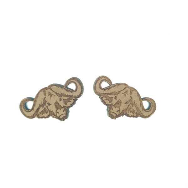 Buffalo laser cut engraved wooden earrings