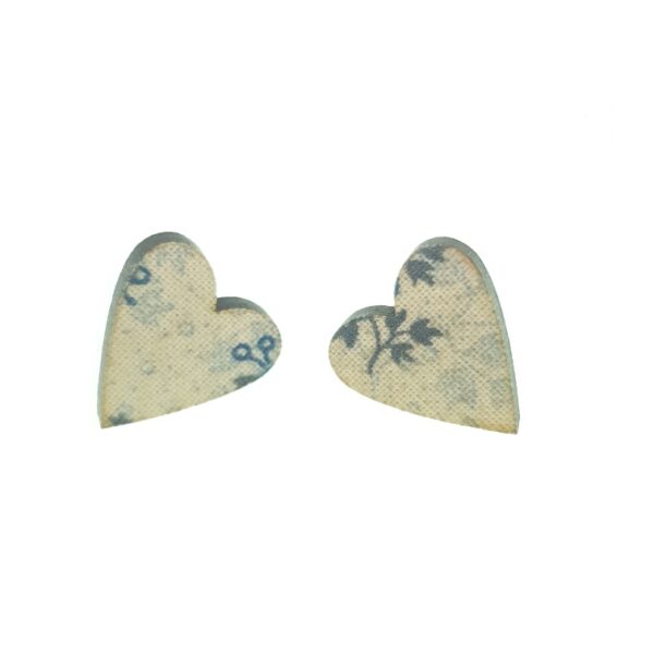 Cream and navy wooden heart laser cut wooden earrings
