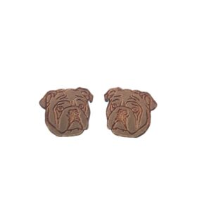 Gold bulldog laser cut engraved wooden earrings