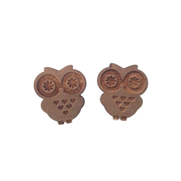 Gold engraved Owl laser cut wooden earrings