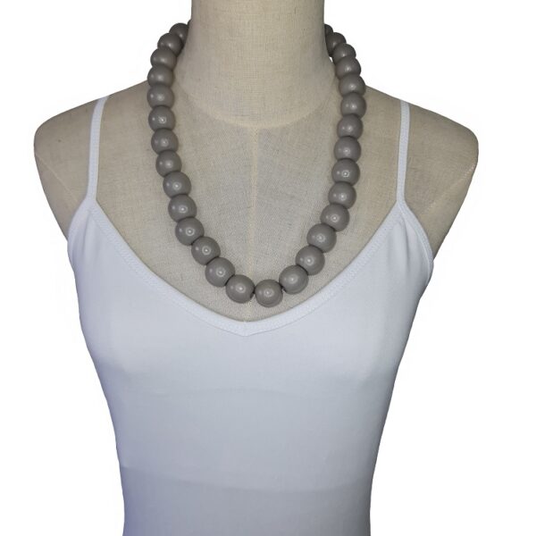 Grey 20mm wooden beads string necklace