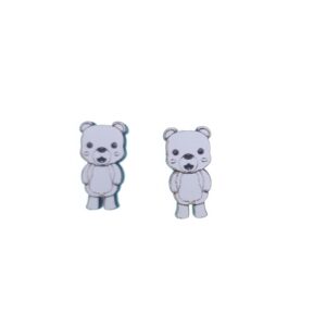 Grey Teddy bear laser cut wooden earrings