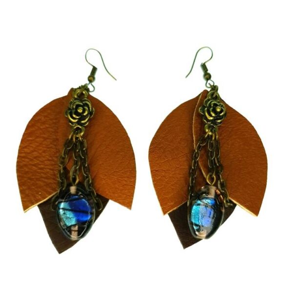 Flower shape leather earrings