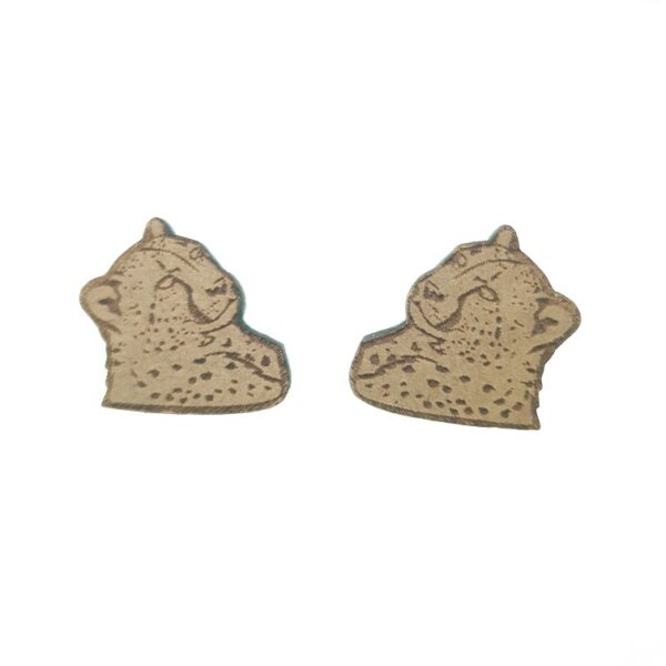 Leopard laser cut engraved wooden earrings