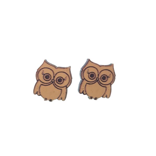 Light Orange engraved owl laser cut wooden earrings