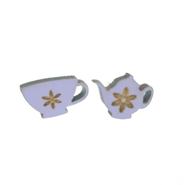 Medium Teapot and teacup laser cut wooden earrings