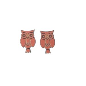 Orange engraved owl small laser cut wooden earrings