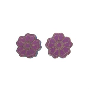 Purple flower laser cut engraved wooden earrings