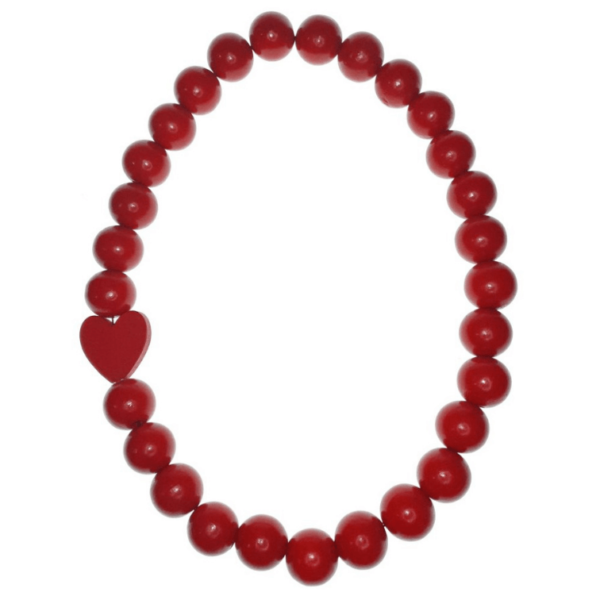 Red Wooden beads necklace with a Red wooden heart