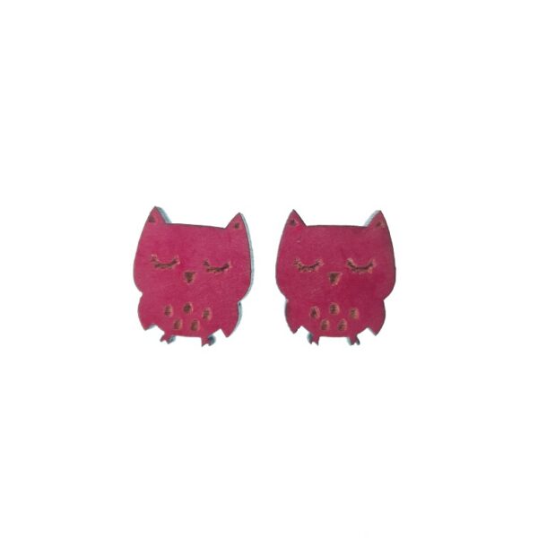 Red engraved owl wooden earrings