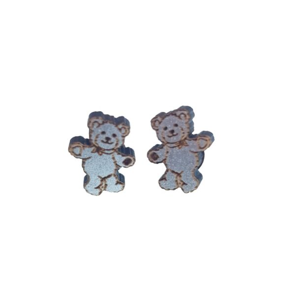 Silver engraved wooden teddy bear laser cut wooden earrings