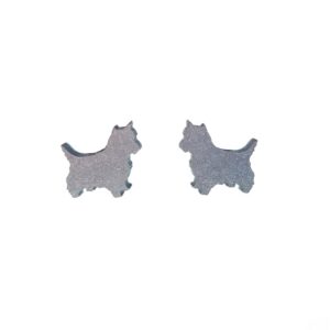 Silver laser cut dog engraved wooden earrings