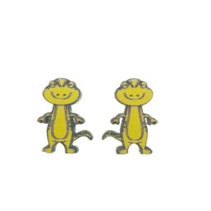 Standing lizard laser cut wooden earrings