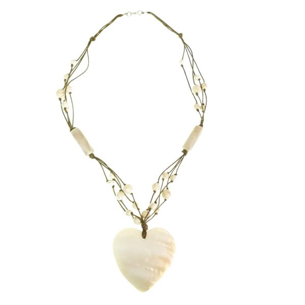 Stone beads necklace with a seashell heart pendant