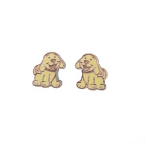 Yellow dog laser cut engraved wooden earrings