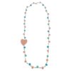 Long Peach, blue and orange beaded wooden beads necklace