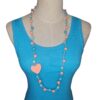 Long Peach, blue and orange beaded wooden beads necklace