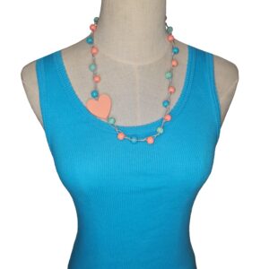 Short Peach, blue and orange beaded wooden beads necklace