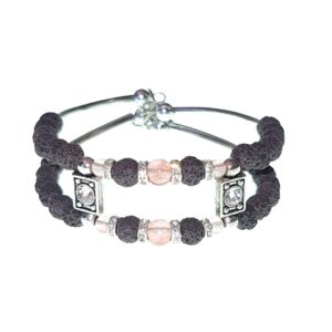 Cherry Quartz and Lava beads memory wire bracelet