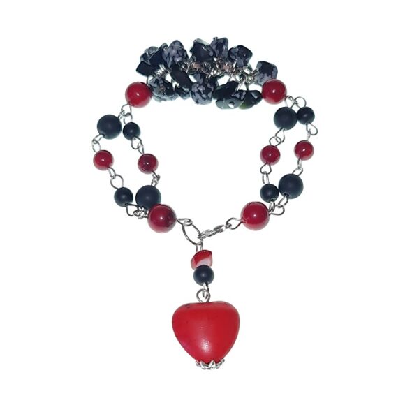 Red Coral and black stone two layer bracelet