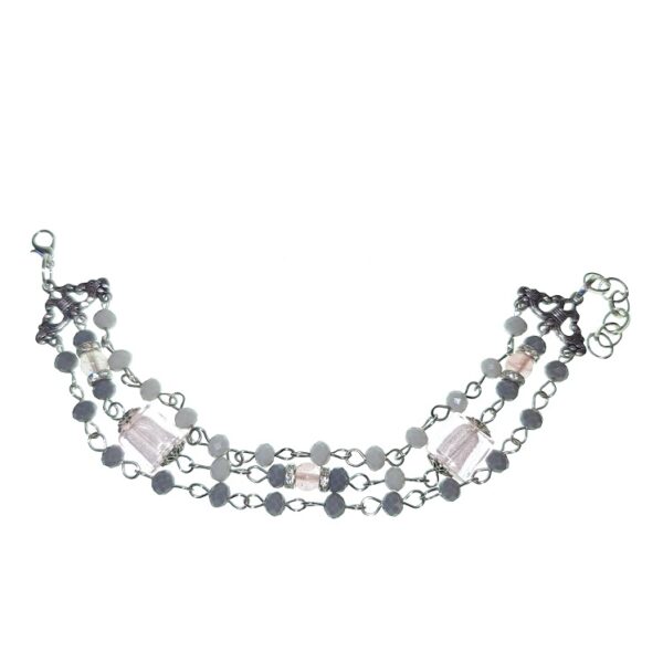 Three layer Cherry Quartz beads with grey Chinese crystal bracelet